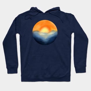 Vibrant Sun Rising Over The Mountains Abstract Digital WaterColor Art Hoodie